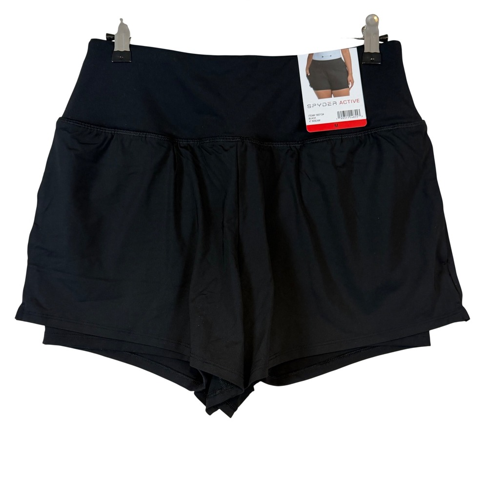 Spyder Active Womens Black 2-in-1 Running Shorts Built-in Liner •M• Gym Yoga